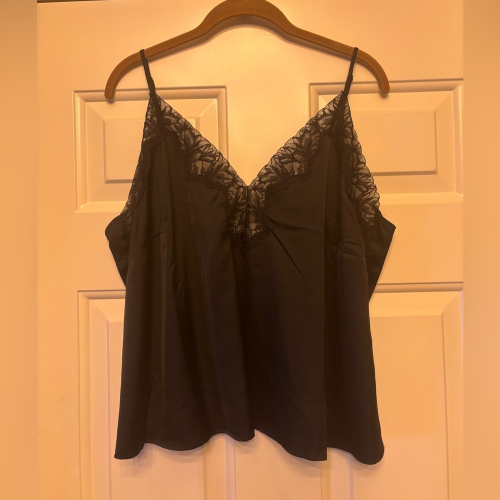 Black Lace Trim Satin Tank Top